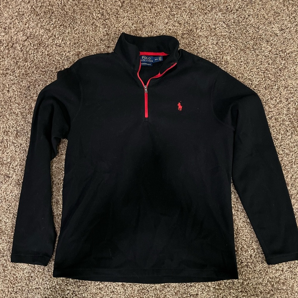 Ralph Lauren polo fleece, half zip, black and red size medium